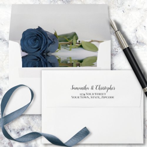 Elegant Dusty Steel Blue Rose Wedding Envelope