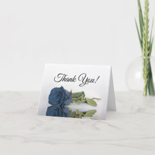 Elegant Dusty Steel Blue Rose Wedding Photo Inside Letterpress Thank You Card