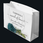 Elegant Dusty Teal Rose Maid of Honor Wedding Large Gift Bag<br><div class="desc">These beautiful gift bags are designed as a wedding gift or favor bag for your Maid of Honor. They feature a simple yet stunning design with a long stemmed dusty teal, turquoise, or dark aqua colored rose lying on its side. The title "Maid of Honor" written in fancy script letters...</div>