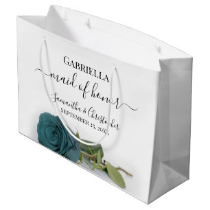 Elegant Dusty Teal Rose Maid of Honor Wedding Large Gift Bag