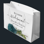 Elegant Dusty Teal Rose Posh Bridesmaid Wedding Large Gift Bag<br><div class="desc">These beautiful gift bags are designed as a wedding gift or favor bag for your Bridesmaids. They feature a simple yet stunning design with a long stemmed dusty teal, turquoise, or dark aqua colored rose lying on its side. The title "Bridesmaid" written in fancy script letters with swashes on the...</div>