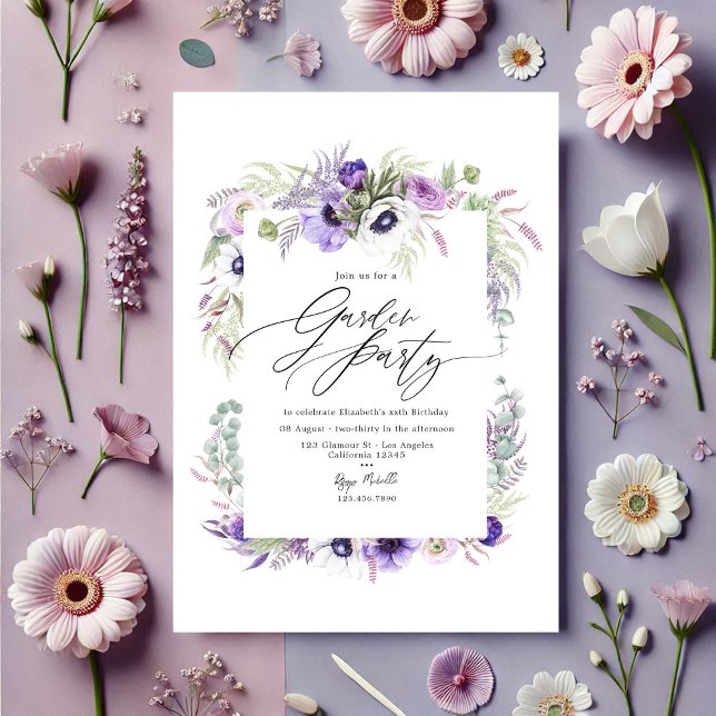 Elegant Dusty Violet Floral Garden Party Invitation (Elegant Dusty Violet Floral Garden Party Invitation)