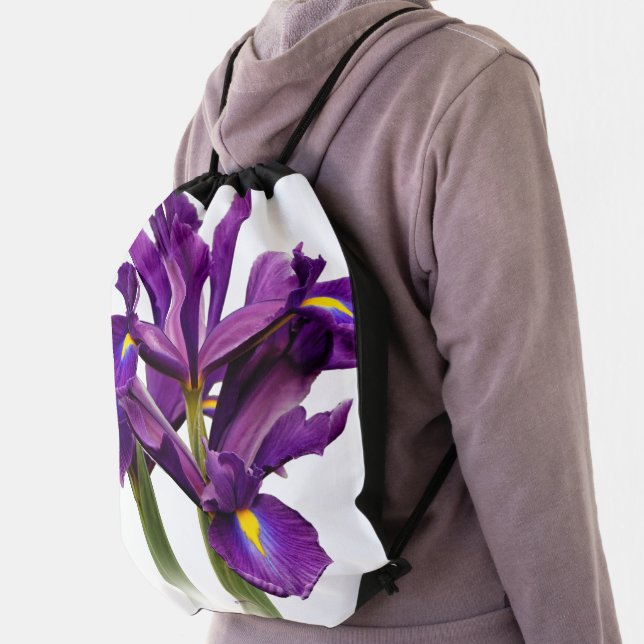 Elegant Dutch Iris Purple Sensation Flowers Drawstring Bag (Insitu)