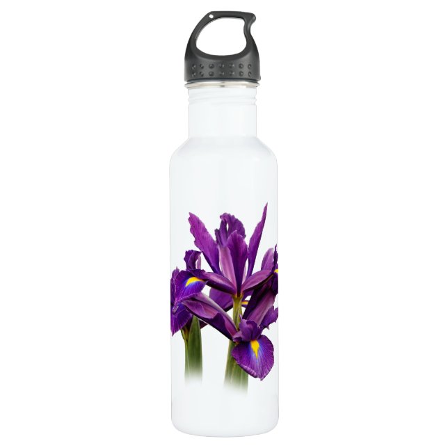 Elegant Dutch Iris Purple Sensation Flowers Stainless Steel Water Bottle (Front)