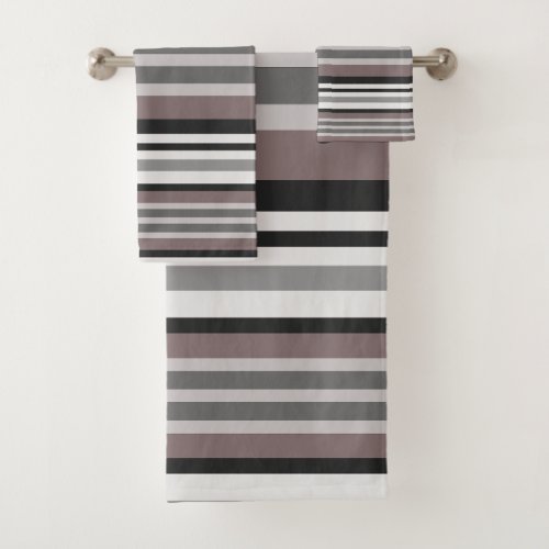 Elegant Earth Tones Brown Savannah Stripes Pattern Bath Towel Set