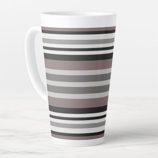 Elegant Earth Tones Brown Savannah Stripes Pattern Latte Mug (Left Angle)