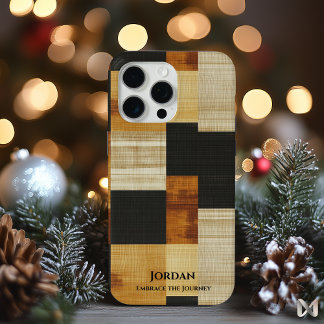 Elegant Earth Tones Grid – Black and Ochre Harmony iPhone 15 Pro Max Case