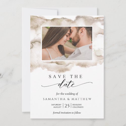 Elegant Earth Tones Watercolor Photo Save The Date