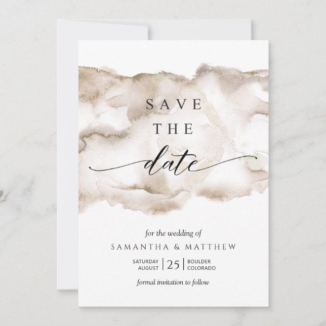 Elegant, Earth Tones Watercolor Save The Date (Front)