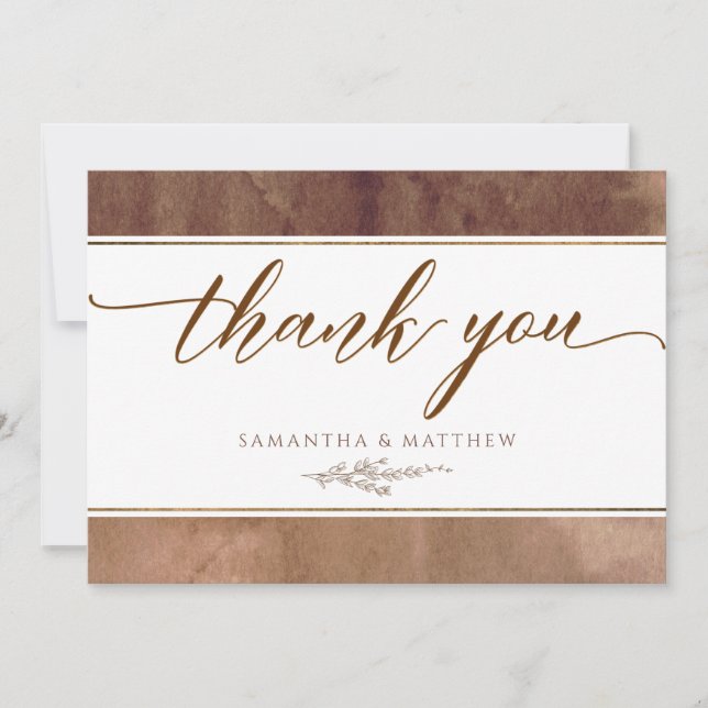 Elegant, Earth Warm Tones Watercolor Thank You Card (Front)
