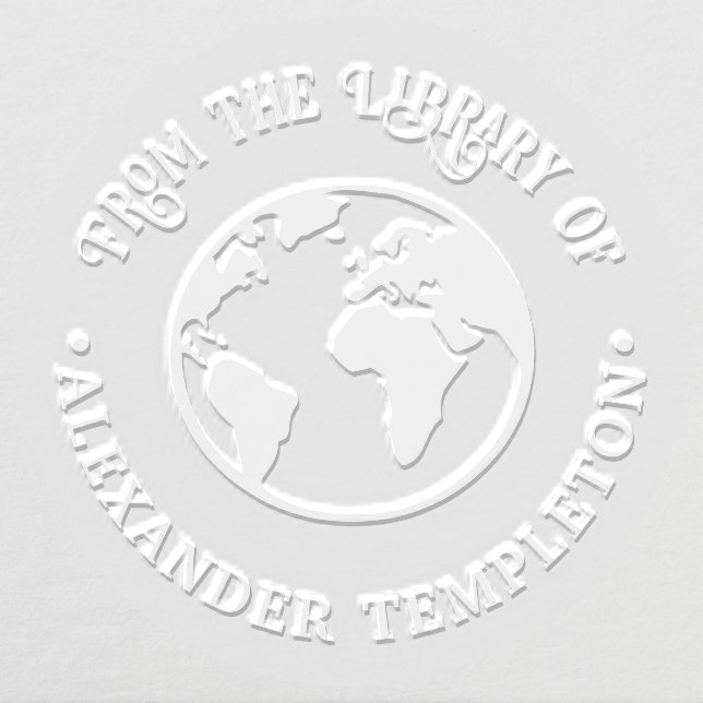 Elegant Earth World Globe Map Library Book Embosser (Design)