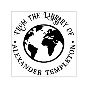 Elegant Earth World Globe Map Library Book Self-inking Stamp