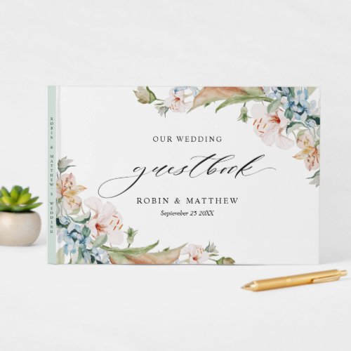 Elegant Earthy Blooms and Sage Green Wedding Guest Book