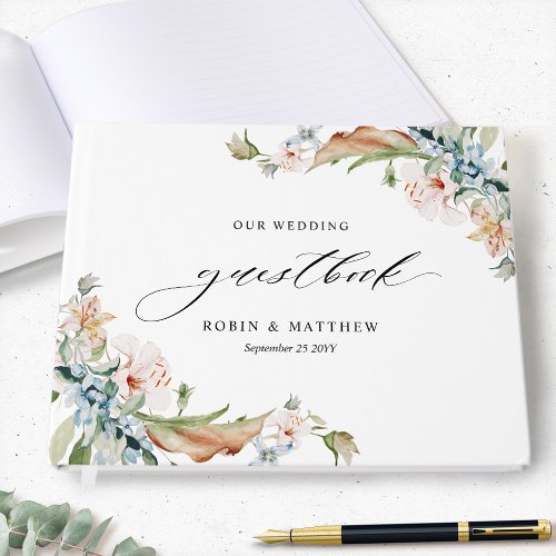 Elegant Earthy Blooms and Sage Green Wedding Guest Book