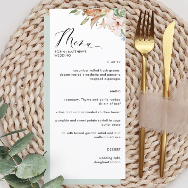 Elegant Earthy Blooms and Sage Green Wedding Menu (Creator Uploaded)