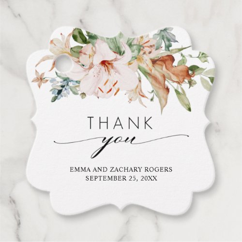 Elegant Earthy Blooms Floral Wedding Thank You Favor Tags