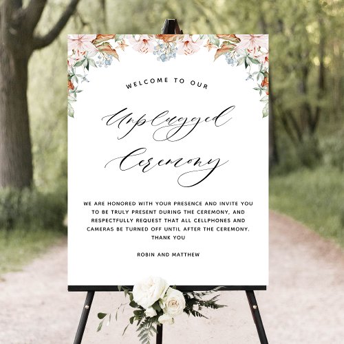Elegant Earthy Blooms Unplugged Ceremony Sign