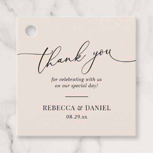 Elegant Earthy Boho Blush Wedding Thank You Favor Tags - Designed to coordinate with our Romantic Script wedding collection, this customizable tag, features a calligraphy graphic thank you, paired with a classy serif font in black. Matching items available.