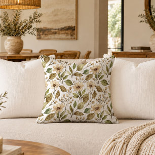 Elegant Earthy Boho Wildflowers Watercolor Throw P Pillow