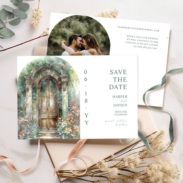 Elegant Earthy Botanical Garden Photo Wedding Save The Date (Creator Uploaded)