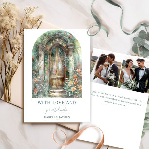 Elegant Earthy Botanical Garden Wedding Photo Thank You Card