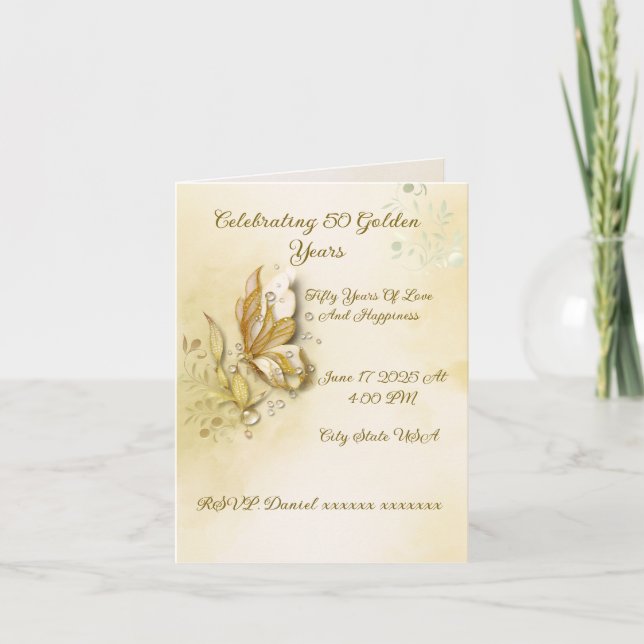 Elegant Earthy Butterfly folded invitation  (Front)