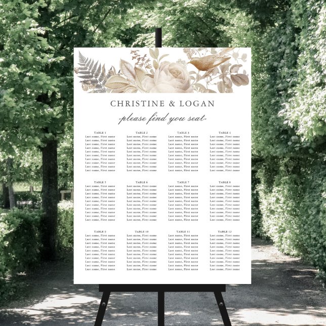 Elegant Earthy Floral 12 Table Wedding Seating Foam Board (Creator Uploaded)