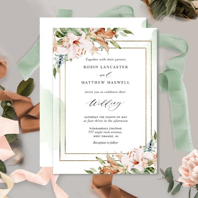 Elegant Earthy Floral and Green Watercolor Wedding Invitation (Creator Uploaded)