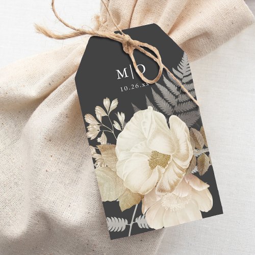 Elegant Earthy Floral Chic Dark Grey Wedding  Gift Tags