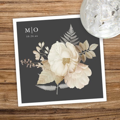 Elegant Earthy Floral Chic Dark Grey Wedding  Napkins