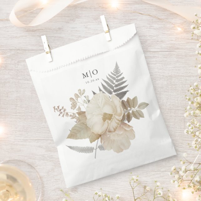 Elegant Earthy Floral Chic White Wedding  Favor Bag (Clipped)