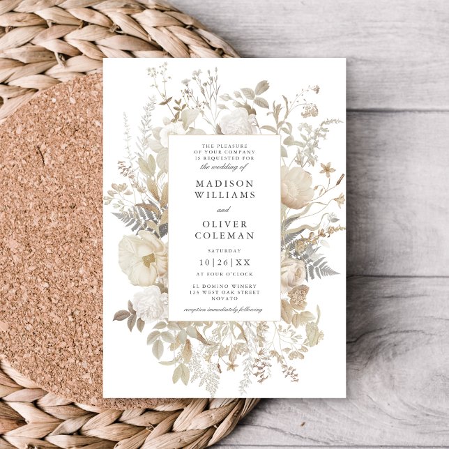 Elegant Earthy Floral Chic White Wedding Invitation (Creator Uploaded)