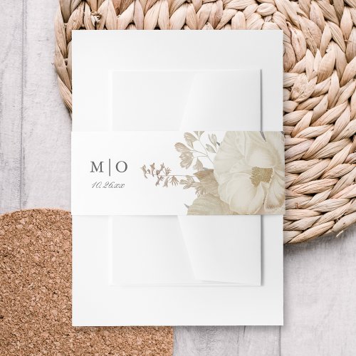 Elegant Earthy Floral Chic White Wedding  Invitation Belly Band