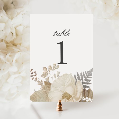 Elegant Earthy Floral Chic White Wedding  Table Number