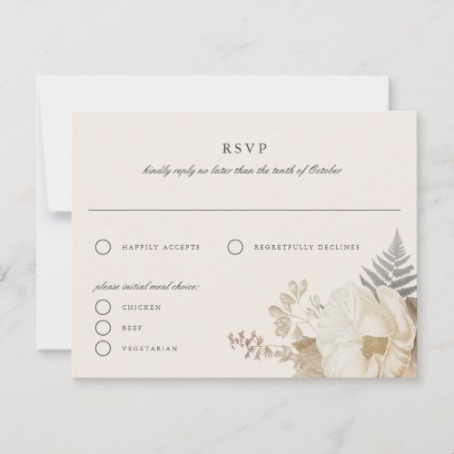 Elegant Earthy Floral Cream RSVP Reply Card 