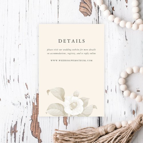 Elegant Earthy Floral Cream Wedding Details Enclosure Card
