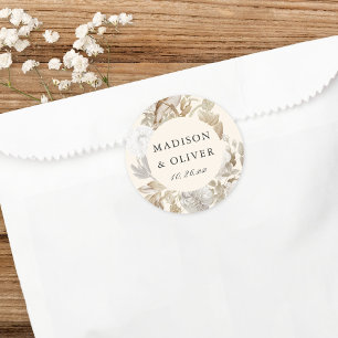 Elegant Earthy Floral Cream Wedding Favor Classic Round Sticker
