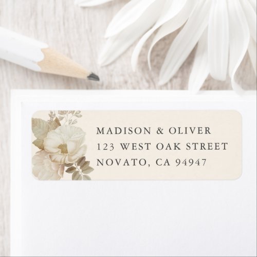 Elegant Earthy Floral Cream Wedding Return Address Label