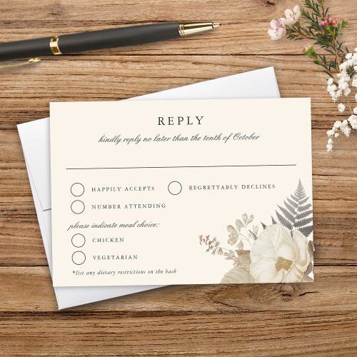 Elegant Earthy Floral Cream Wedding RSVP