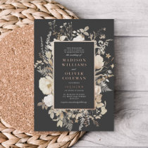 Elegant Earthy Floral Dark Grey Moody Wedding REAL Foil Invitation