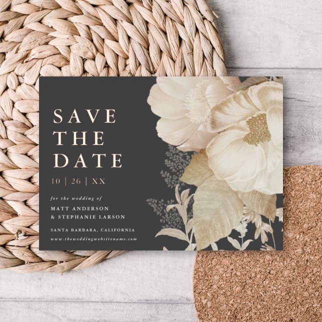 Elegant Earthy Floral Dark Non-Photo Save The Date Foil Invitation (Creator Uploaded)