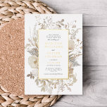 Elegant Earthy Floral Frame White Wedding REAL Foil Invitation<br><div class="desc">This gorgeous wedding invitation design features a neutral floral illustration, a classic white background, a foil frame, and your names in real pressed foil. This elegant design is a fabulous choice for many styles of events, from classic to boho. You can customize this design even further by adding another photo...</div>