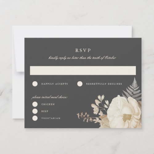 Elegant Earthy Floral Grey Wedding RSVP Reply Card