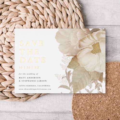 Elegant Earthy Floral Non_Photo Save The Date REAL Foil Invitation