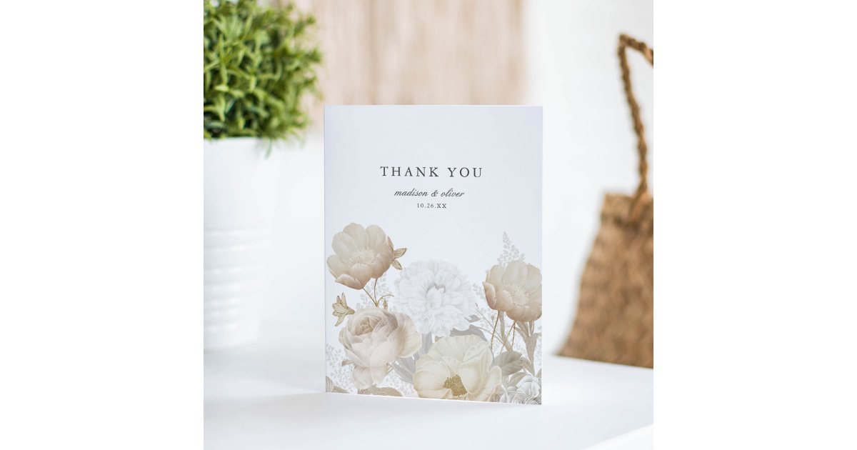 Elegant Earthy Floral White Chic Wedding Thank You Card | Zazzle