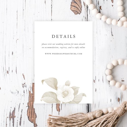 Elegant Earthy Floral White Wedding Details Enclosure Card