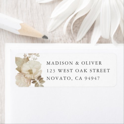 Elegant Earthy Floral White Wedding Return Address Label