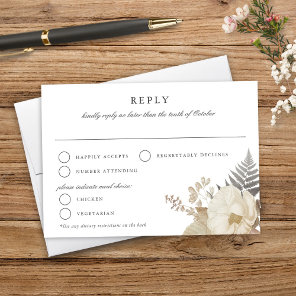 Elegant Earthy Floral White Wedding RSVP  Card