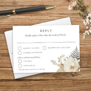 Elegant Earthy Floral White Wedding RSVP  Card