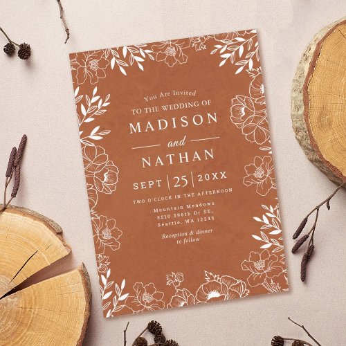 Elegant Earthy Flower Terracotta Wedding Invitation